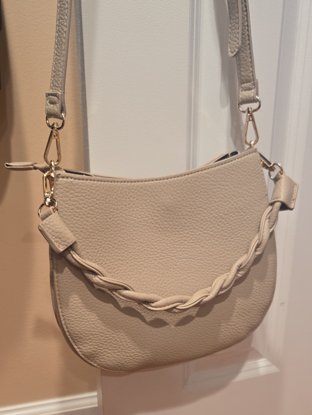 Moda Luxe Glamique Vegan Leather Crossbody Saddle Bag Cream